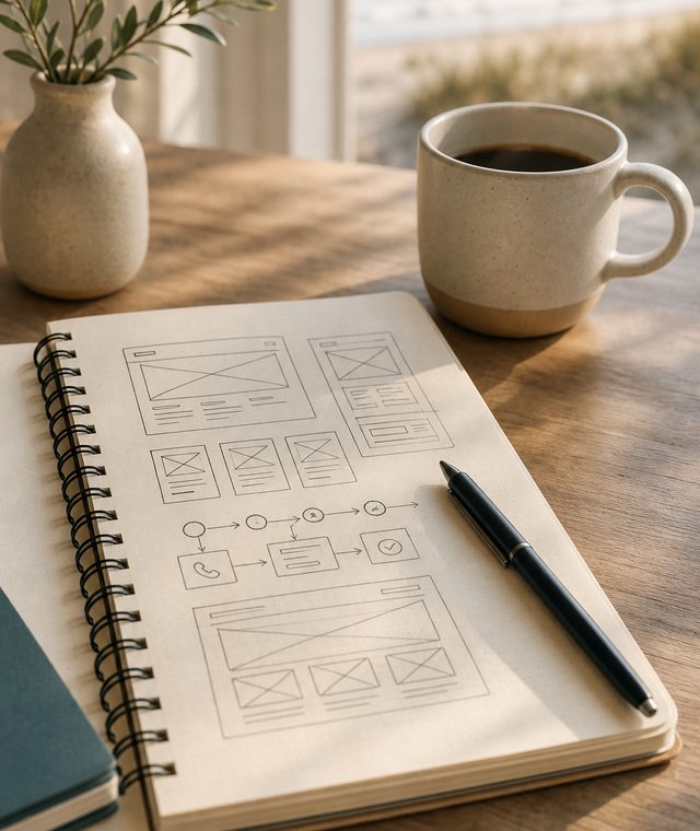 Website planning notebook for Myrtle Beach web design project scope